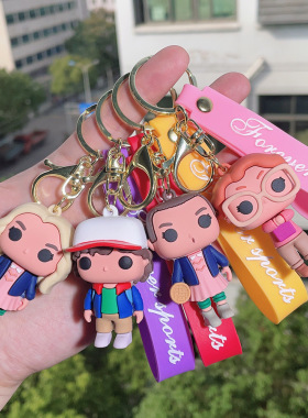 跨境怪奇物语钥匙扣 stranger things美剧周边PVC软胶滴胶钥匙链