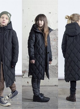 微瑕瑞典I dig denim儿童经典Alex衍缝棱形黑色长款棉服 正品现货