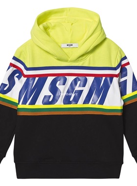 正品现货意大利MSGM 男女童时尚拼色字母含绒连帽卫衣 童星同款