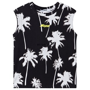 正品现货 意大利MSGM童装 男女童棕榈系列印纹休闲背心上衣 黑红
