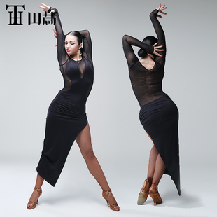 田慧舞服 成人女士拉丁舞侧开叉长裙女款伦巴表演裙 TH-0182D1