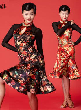 田慧 成人女款旗袍拉丁舞连衣裙舞蹈表演服练习裙62108