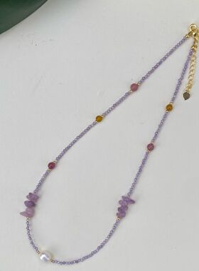 紫水晶项链女2025新款爆款高级感轻奢小众锁骨链紫色锆石碧玺颈链