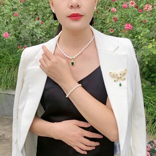 真正天然珍珠项链s925银强光绿色吊坠送妈妈礼物淡水米珠母亲节