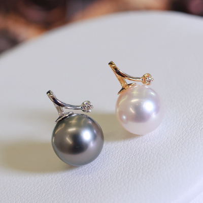 钻石海水珍珠吊坠18k金8-10mm