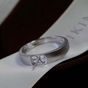 18k白金9-10mm海水珍珠戒指配件简约磨砂款圆形裸珠diy戒托空托