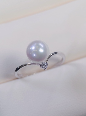 PT900铂金锆石镶嵌6-9mm天然海水珍珠戒指配件空托V字设计简约款