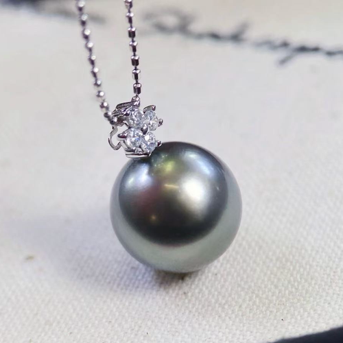 铂金PT900锆石8-12mm海水珍珠吊坠配件简约四叶设计裸珠diy空托