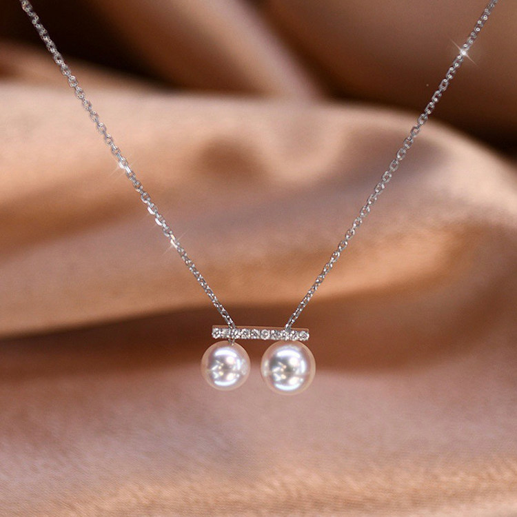 18K白金钻石8-10mm淡水珍珠套链配件经典平衡系列双珠可抽拉空托