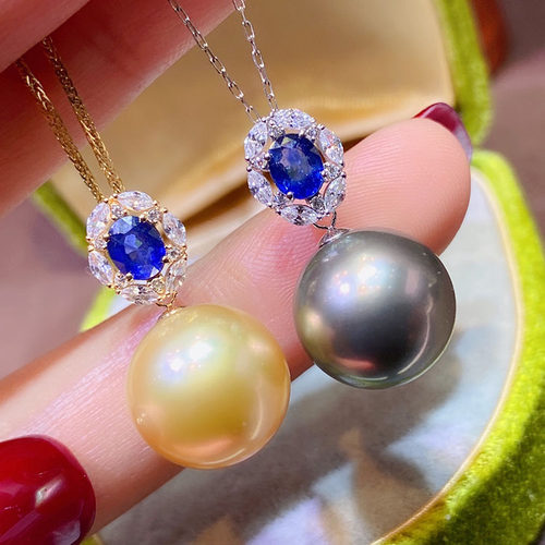 PT900铂金蓝宝海水金珠空托