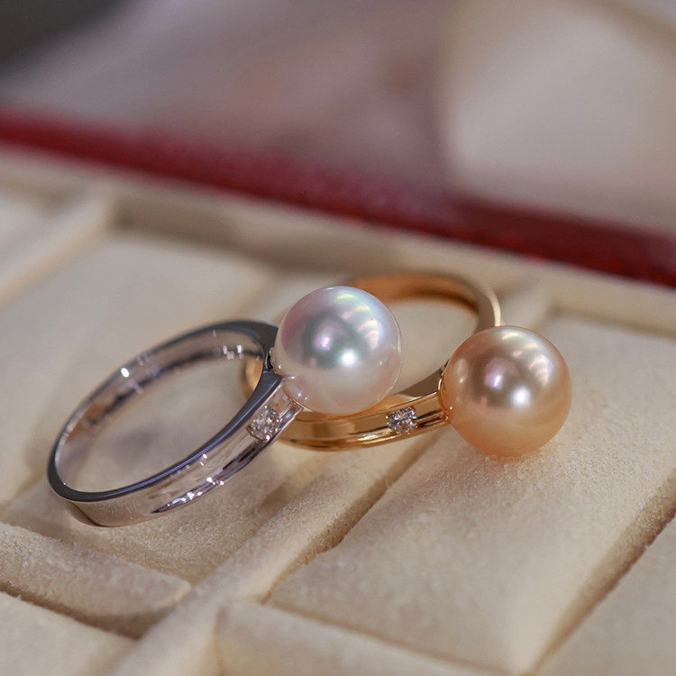 18k金钻石简约新款珍珠戒指配件