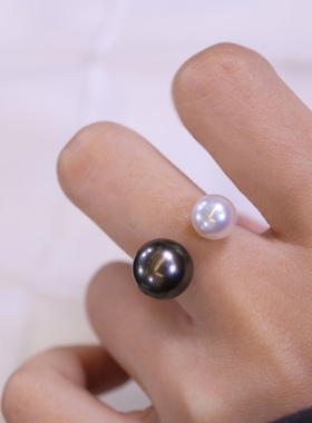 PT900铂金配件7-8 9-10mm海水珍珠DIY双珠戒指空托简约时尚厚金款