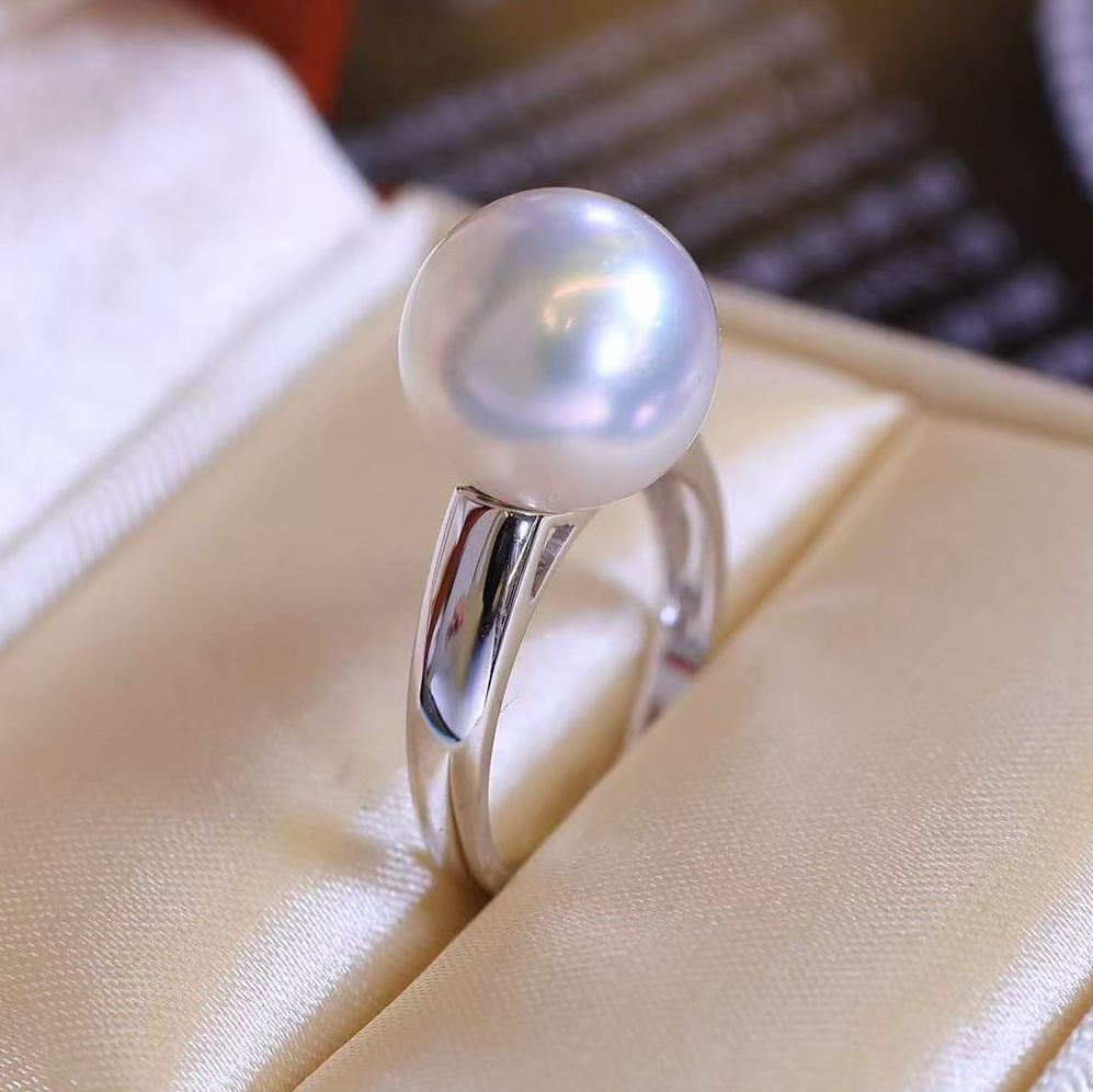 铂金PT900光板10-13mm淡水珍珠戒指配件简约百搭款裸珠戒托空托