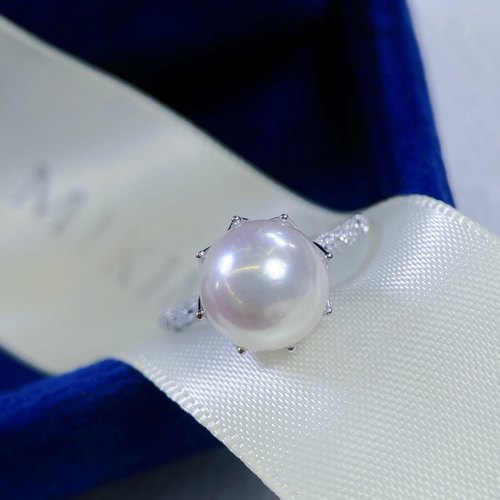 PT900铂金天然珍珠DIY戒指配件空托花形底托锆石镶嵌精致简约百搭