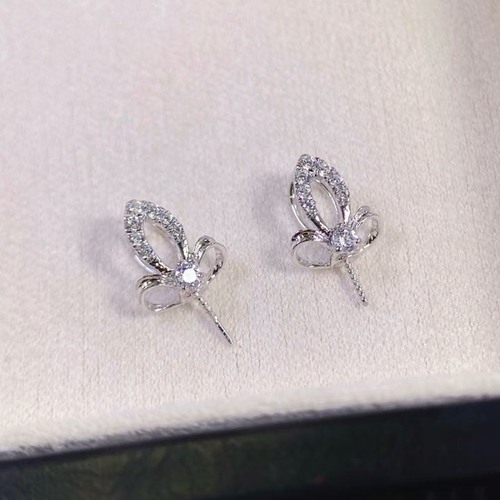 铂金PT900锆石12-14mm海水珍珠吊坠配件复古印花风设计裸珠空托