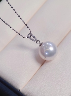 PT900铂金吊坠空托9-10mm天然珍珠DIY配件锆石镶嵌简约款日常百搭