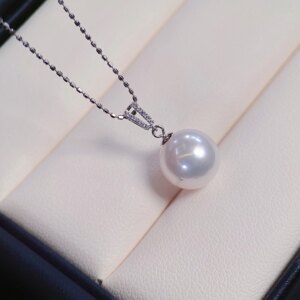 PT900铂金吊坠空托9-10mm天然珍珠DIY配件锆石镶嵌简约款日常百搭