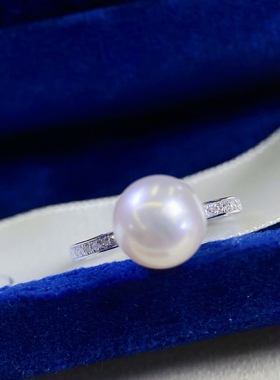 PT900铂金戒指空托9-10mmDIY珍珠戒指配件钻石镶嵌简约大方百搭款