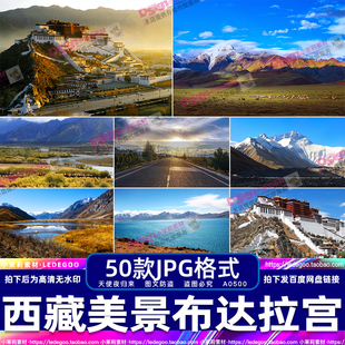 高清西藏风景布达拉宫雪山湖泊蓝天白云草原实拍背景设计图片素材