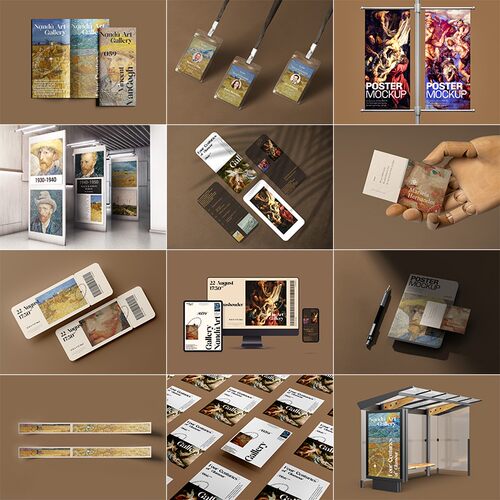 高级感艺术展览博物馆文创品牌vi提案展示贴图样机PS设计素材模板
