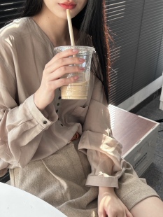 京玖韩国天丝v领薄款长袖衬衣会透亲肤宽松仙仙上衣