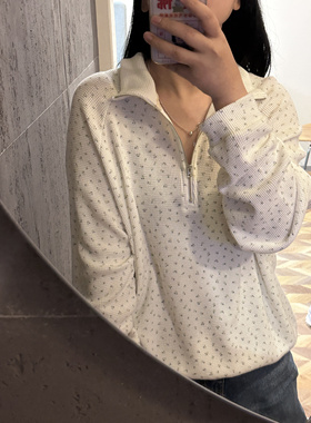 韩国atmosphere 春季新款时尚百搭碎花半拉链套头女卫衣