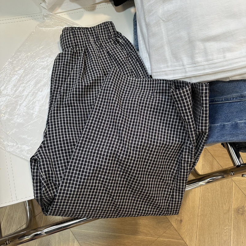 韩系复古小格设计感宽松休闲裤