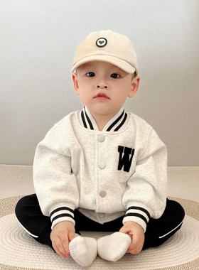 韩版春装婴儿薄绒外套男宝宝衣服小童超洋气棒球服外出夹克上衣潮