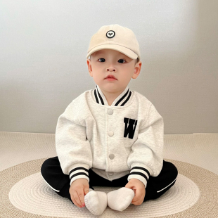 韩版 婴儿薄绒外套男宝宝衣服小童超洋气棒球服外出夹克上衣潮 春装