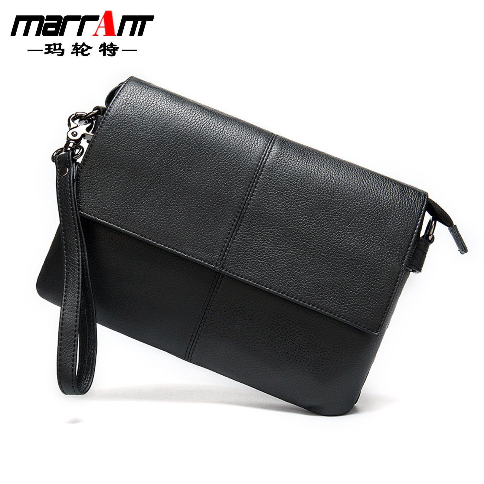 新款头层牛皮手拿包男真皮横款休闲复古带盖手抓包纯色斜挎包男包