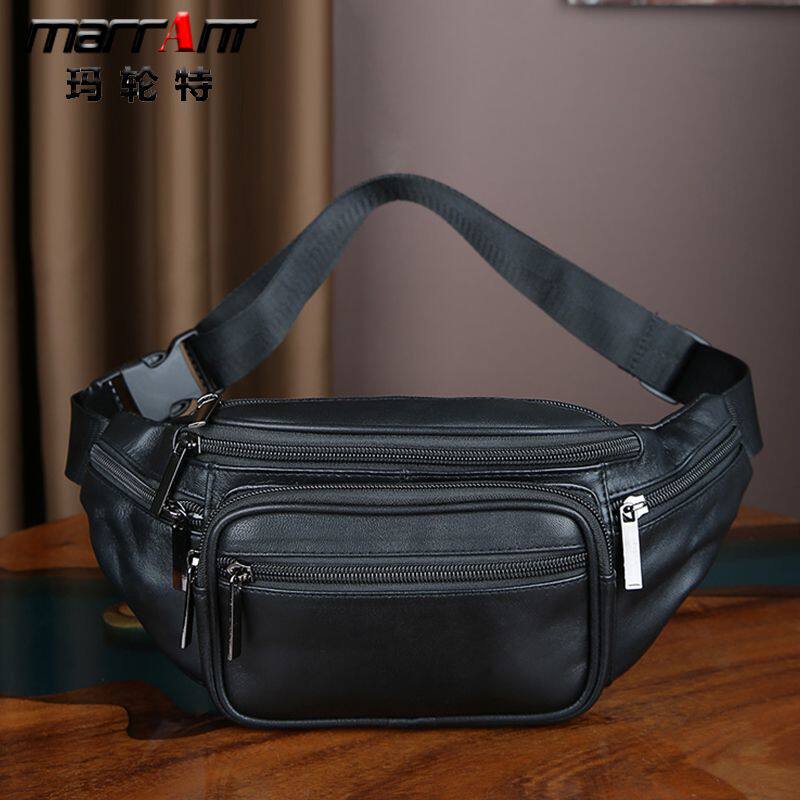 真皮男士腰包新款多功能高端腰包防水斜挎包休闲羊皮手机包胸包男