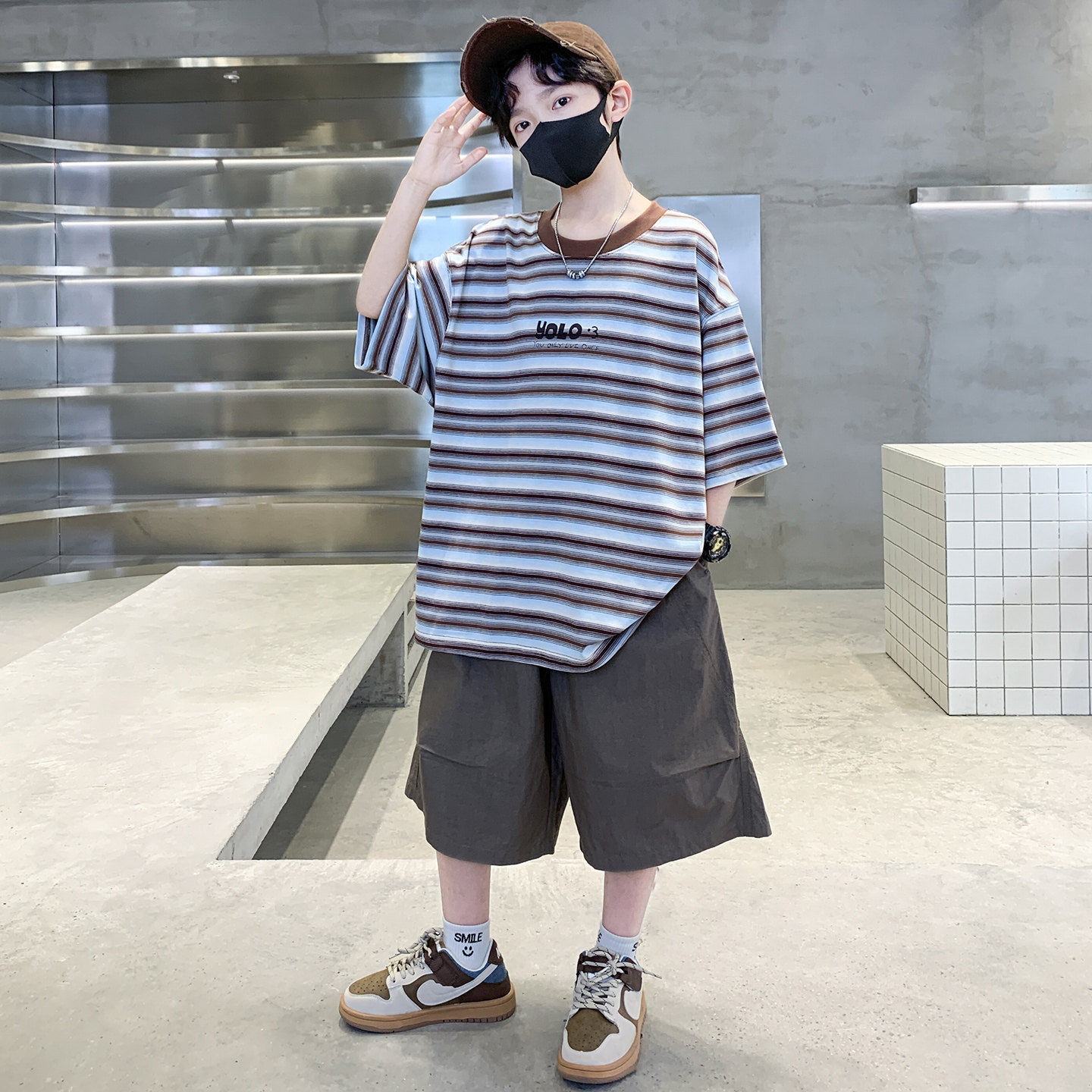 男童夏季薄款条纹短袖T恤套装