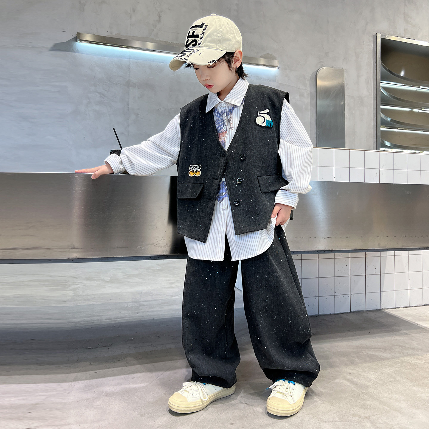 男童春秋潮酷马甲裤两件套
