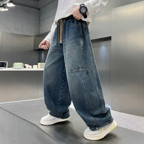 男童春秋新款宽松直筒牛仔裤