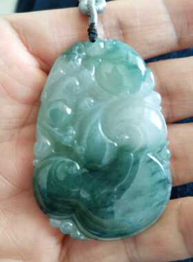 厚桩老货雕工糯冰种如意手把件大挂坠