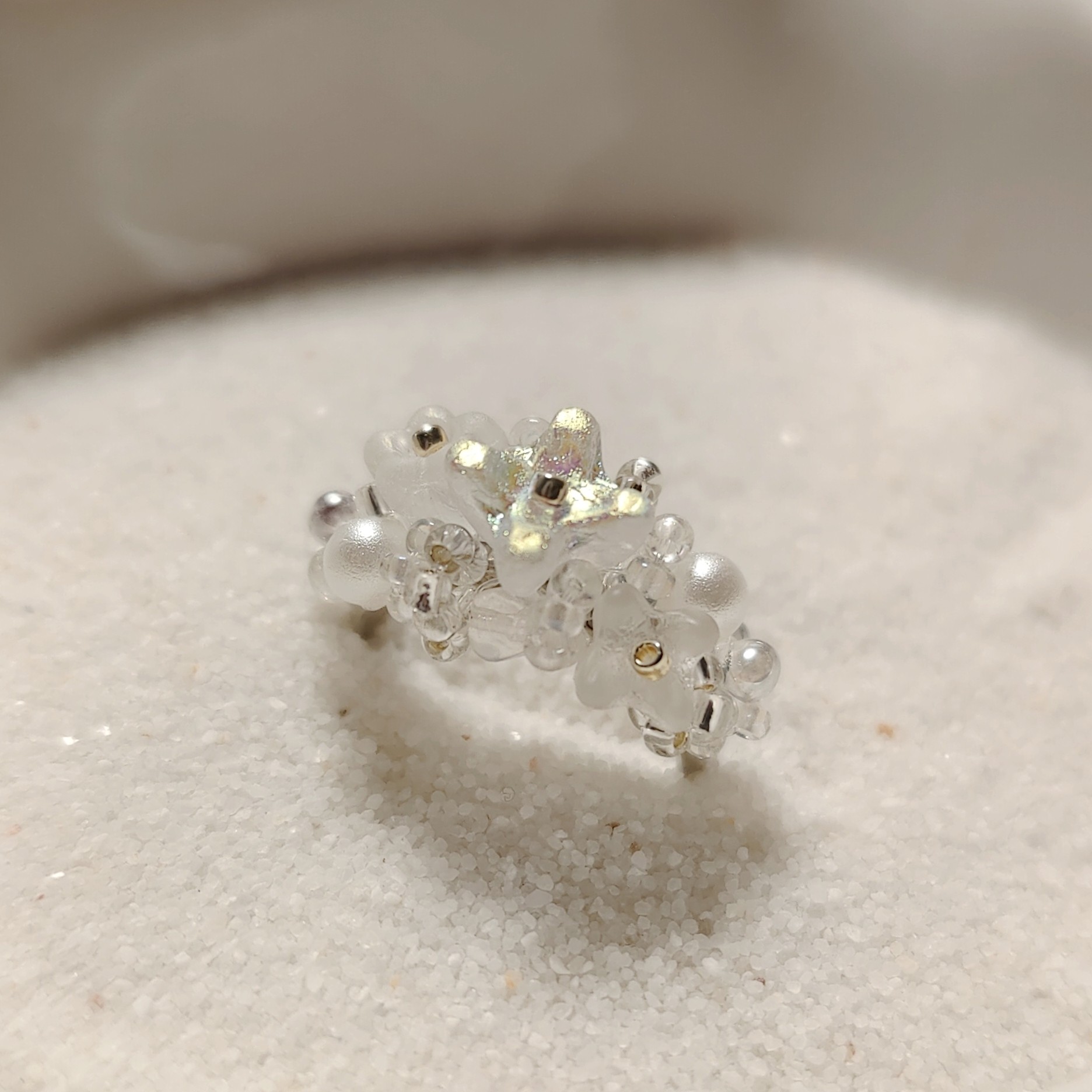 海盐星梦 茵娜原创琉璃珍珠花朵手工开口戒指指环轻奢小众设计
