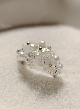 海盐星梦 茵娜原创琉璃珍珠花朵手工开口戒指指环轻奢小众设计