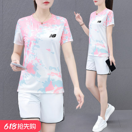 奥莱专柜短袖短裤运动套装女冰丝速干2026夏季新款休闲跑步两件套
