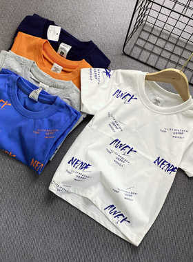 110-170夏新款运动休闲宽松男孩子装上衣中大儿童短袖T恤圆领字母