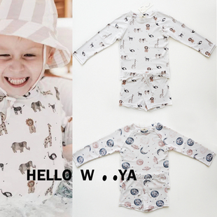 22sNEW春夏新款游泳衣男女儿童温泉泳裤套装长袖防晒泳衣三件套