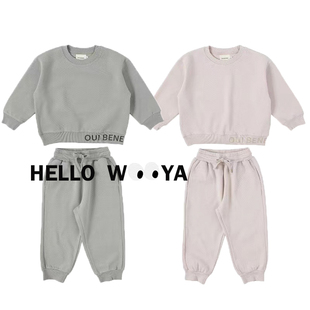 22sNEW春夏bene同款男女儿童宝宝秋冬卫衣新款字母提花套装