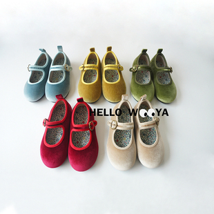 2025NEW春夏秋三季可穿女童复古醋酸丝绒魔术贴玛丽珍小单鞋