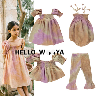 22sNEW春夏BeBeOrganic同款系列女童宝宝亚麻扎染可爱套装连衣裙