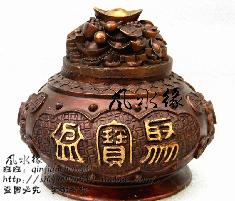 高僧開光 銅質大號五路財神聚寶盆銅聚寶盆 擺件 招財 旺財聚財B