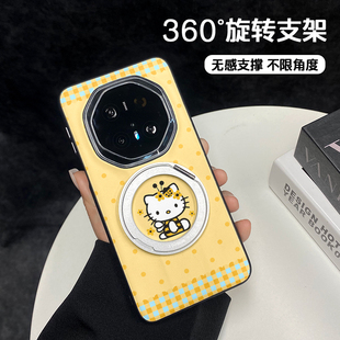 黄底波点kt360度旋转支架适用于华为mate70RS保时捷手机壳MATE60非凡大师MATE80防摔全包MATE80PRO保护套
