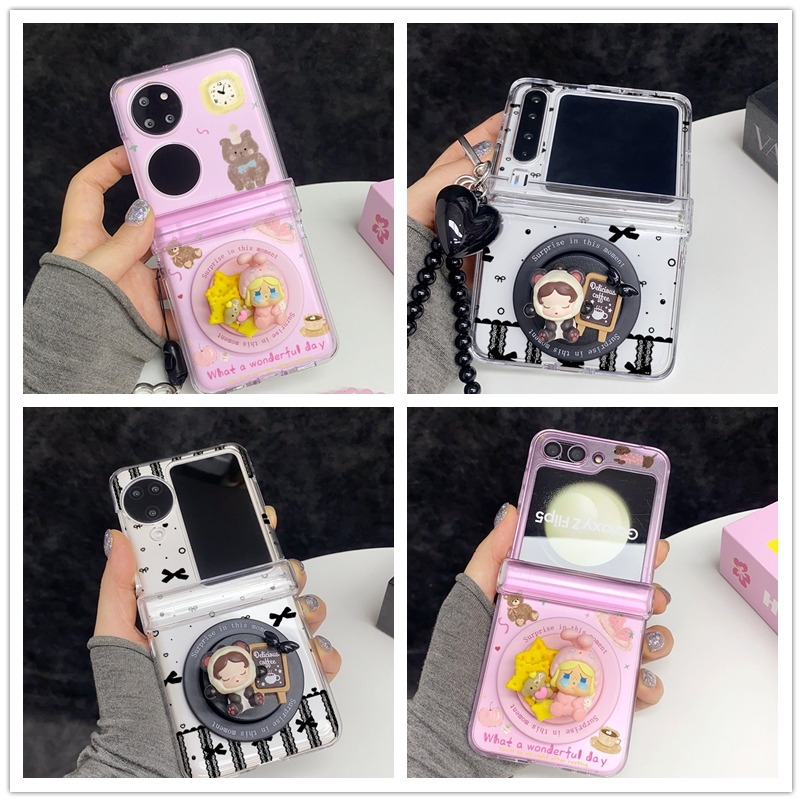 睡衣哭娃sp熊猫萌粒磁吸支架适用三星Zflip765折叠屏Purax手机壳华为Pocket2/s小米Mixflip2荣耀Magicvflip女