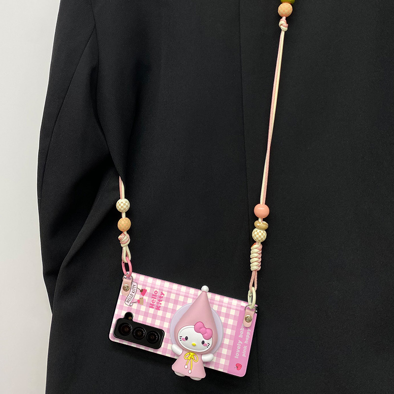 粉裙kt猫磁吸支架适用于三星ZFold5手机壳ZFOLD6折叠屏zfold5/6/7中轴全包防摔W25保护套