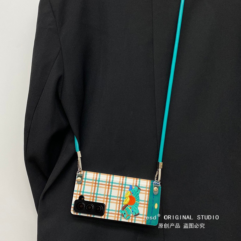 黄绿条纹格适用于三星ZFold5手机壳ZFOLD6折叠屏zfold5/6/7中轴全包防摔W25刺绣小马保护套