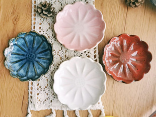 外贸出口窑变釉日式簪料碟家用陶瓷花瓣料汁蝶烤肉干料小吃酱料蝶