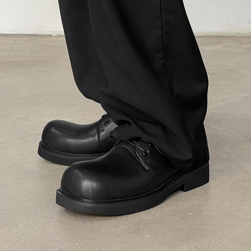原创后跟刺绣大头鞋小众休闲圆头英伦风黑色潮流皮鞋真皮德比鞋男,流行男鞋,休闲皮鞋,淘宝优惠券,粉丝福利购,淘宝优惠卷